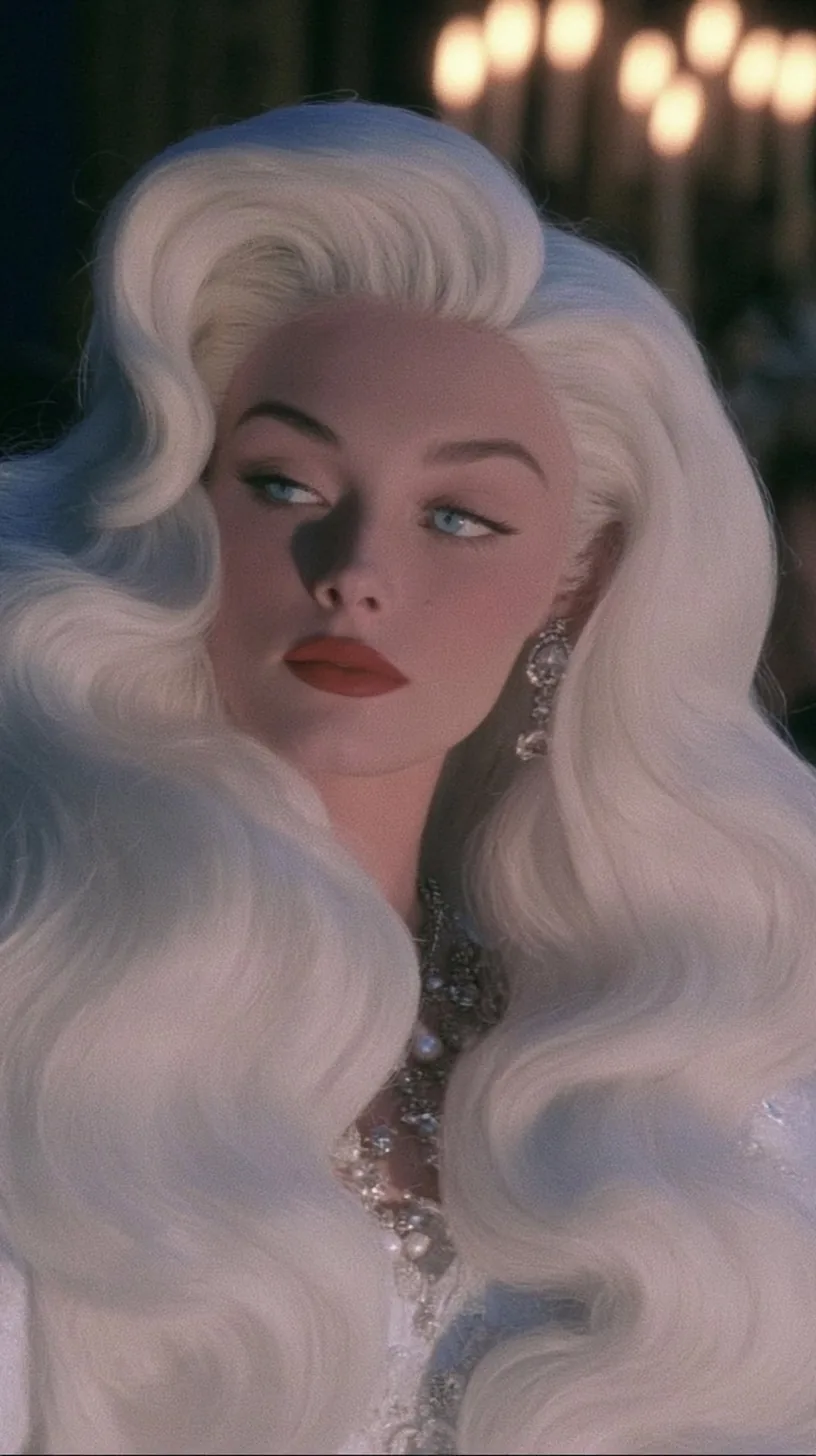 Stylised portrait of a woman with flowing white hair, generated with Midjourney
